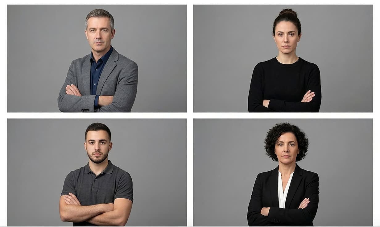 Fotografia corporativa de colaboradores: porque é que a pose de braços cruzados não funciona